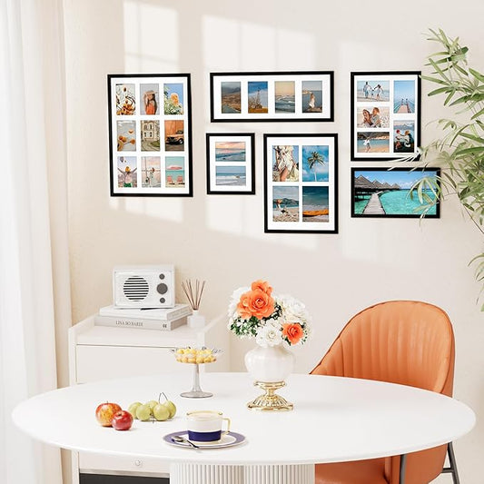 Vittanly 12x16 Collage Picture Frame, Displays 4Pcs 5x7 Pictures with Mat, Picture Frames Collage Wall Decor for Horizontal or Vertical Display, Black, 1 Pack