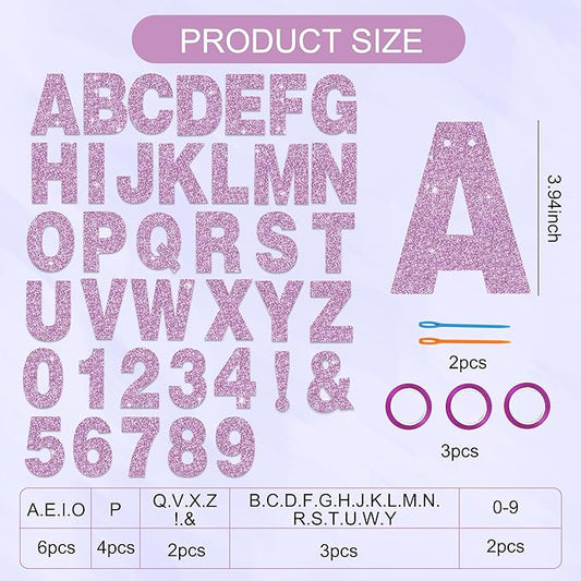 BEISHIDA 116 PCS A-Z Glitter Light Purple DIY Letter Banner Kit Make Your Own Banner,Including 111 Letters and Numbers 3 Rope and 7 Threading Device,Customized for Birthday Graduation Wedding Party Decor