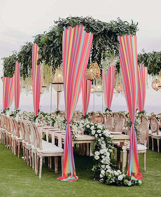DUOBAO Rainbow Sheer Chiffon Wedding Arch Backdrop – 10ft Tall Fabric Arch for Ceremony,Elegant Event Decorations,Photo Booth, Birthday Party Decor –2 Panels, W29xL120