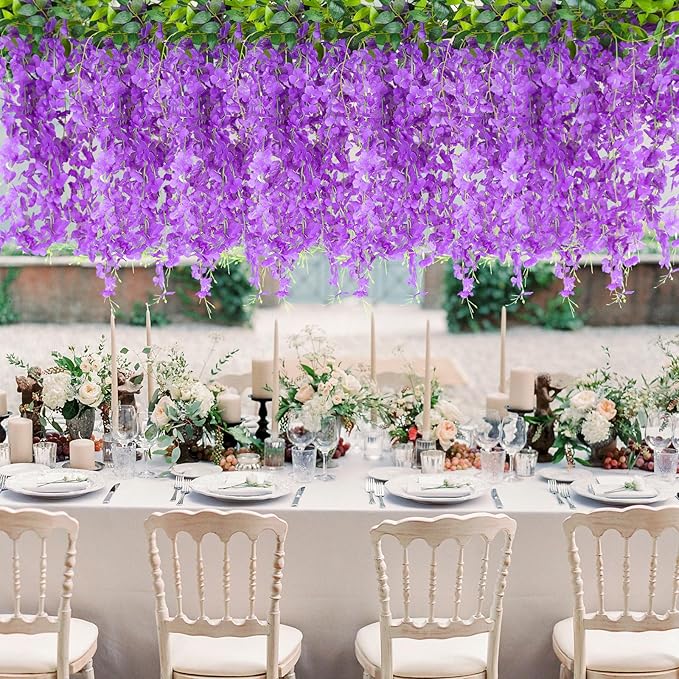 Wisteria Artificial Flowers Garland,10Pcs Total 60ft Silk Fake White Wisteria Flowers Hanging for Home Garden Wedding Arch Party Indoor Outdoor Decor(10,Purple)