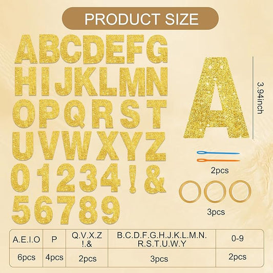BEISHIDA 116 PCS A-Z Glitter Gold DIY Letter Banner Kit Make Your Own Banner,Including 111 Letters and Numbers 3 Rope and 2 Threading Device,Customized for Birthday Graduation Wedding Party Decor