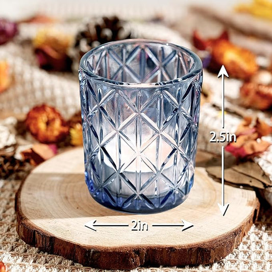 48pcs Blue Votive Tealight Candle Holders, Glass Tea Light Candle Holders for Table Centerpieces, Candle Holder for Wedding Decor, Gift, Home Decoration(Blue,48)