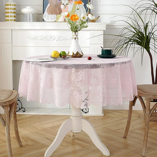 Jeloris Round Lace Tablecloth with Elegant Scalloped Bottom for Any Special Event Such as Wedding, Birthday Party, Baby Shower, Anniversary (70 inch, Style 2)