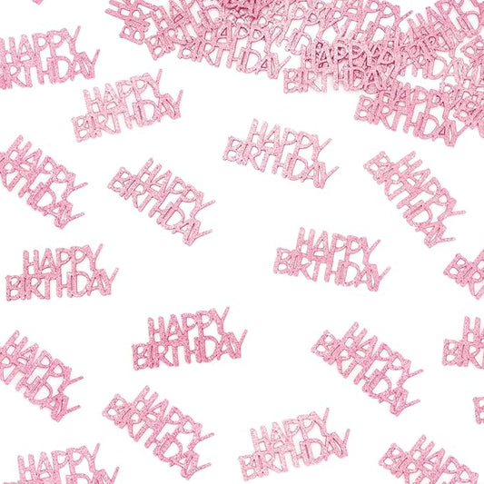 Pink Happy Birthday Confetti - Girl Birthday Party Decorations - Light Pink Glitter Scatters for Baby Girl Party Table Decor Supplies - 100PC