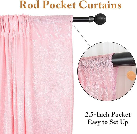 ShinyBeauty Baby Pink Curtains 2FTx8FT 4 Panels Sequin Backdrop Photo Backdrops Shimmer Wall Background Glitter Curtain for Baby Shower Sequins Backgrounds