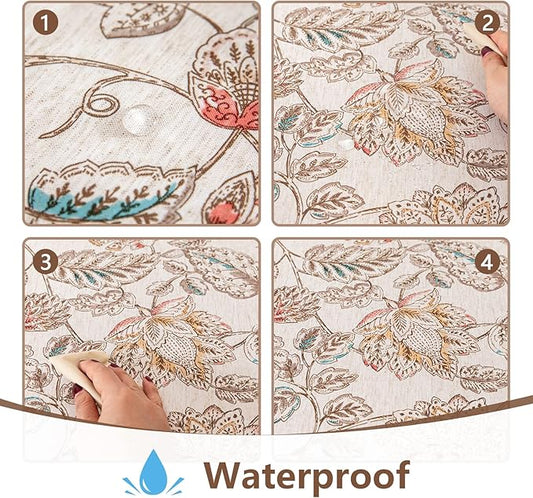Mysky Home Waterproof Tablecloth Rectangle 60x102 Inch Rustic Burlap Tablecloth Spring Floral Linen Table Cover Farmhouse Decoration Rectangle/Oblong for Holiday, Dinner, Indoor and Outdoor Use, Brown