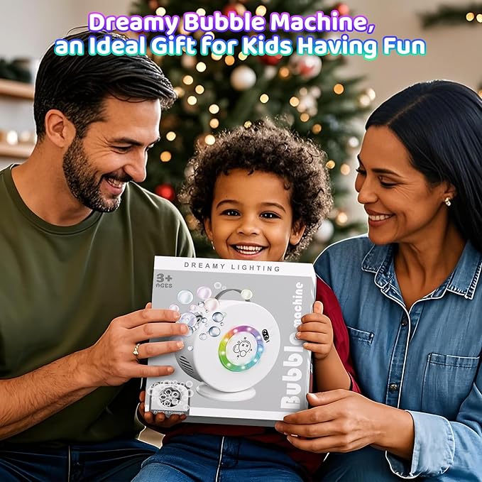 Bubble Machine for Kids Toddlers,90° 360° Auto Rotatable Portable Bubble Maker Toy for 3 4 5 Year Old, Automatic Bubble Blower with RGB Light Rechargeable, Outdoor Wedding Party Birthday Gifts