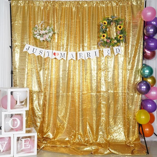 Poise3EHome 8Ft x 10Ft Gold Sequin Backdrop, Glitter Thick Satin Sequin Background Drapes,Sequence Xmas Thanksgiving Backdrop for Wedding Party Holiday Festival Decor