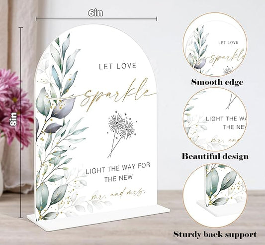 Acrylic Wedding Signs, Greenery Theme Let Love Sparkle Sign, Wedding Reception Signage, Bridal Shower Table Decor with Stand, Engagement, Anniversary, Newlywed Events and Parties Supplies, 20