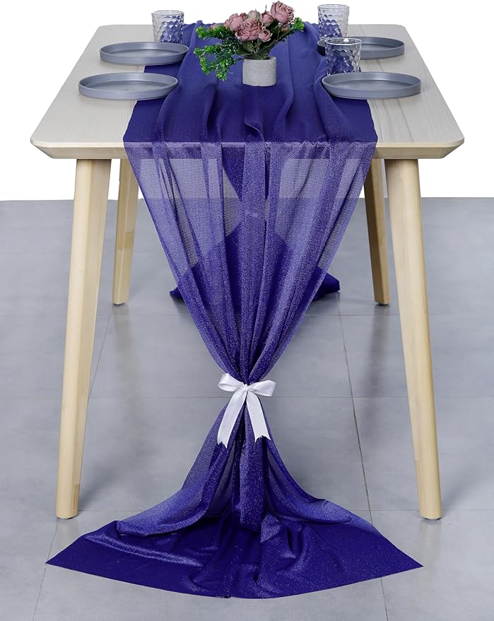 MDS Halloween Chiffon Table Runner - 12 Pack, 29 x 170 Inches, 14ft Each - Sheer Spooky Table Runners for Haunted House Parties, Trick-or-Treat Tables, Witchy Décor, Wedding & Events - Royal Blue