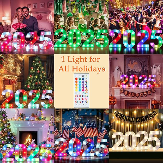 Pooqla Colorful Lighted Numbers with Remote, 35 Colors Light Up Numbers for Party, RGB LED Marquee Number Lights Gift for 6th Birthday Decorations, Wedding, Bar, Night Light, Home Decor, Number 6