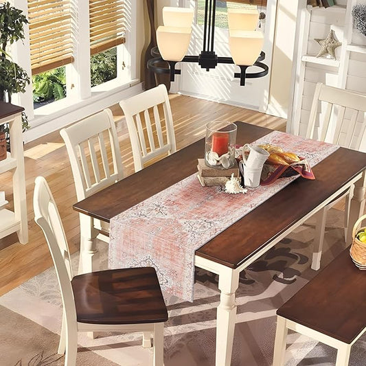 Snycler Table Runner Boho Table Runners Vintage Elegant Farmhouse Table Center Linen Decor for Home Dining Party Entrance (13x48 Inch) Light Pink