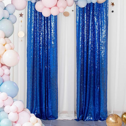 ShinyBeauty Silver and Blue Sequin Backdrop - 4 Pieces Shimmer Curtains Panels for Birthday, Party, Baby Shower, and Photo Backgrounds (2FTX8FT)