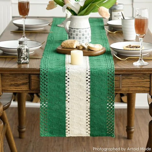 Artoid Mode Dark Green Farmhouse Rustic Table Runner, Seasonal Hollow Kitchen Dining Table Decoration for Home Party Decor 12x72 Inch