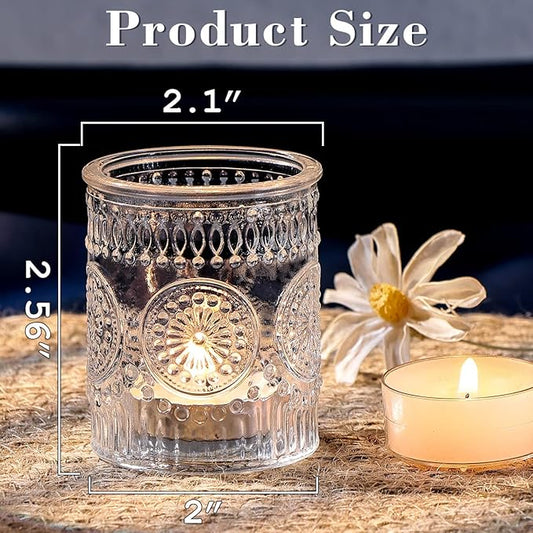 DARJEN Clear Votive Candle Holders Set of 36- Glass Candle Holders Bulk for Tea Light Candle, Embossed Candle Votives for Wedding Centerpiece, Living Room & Home Table Decor
