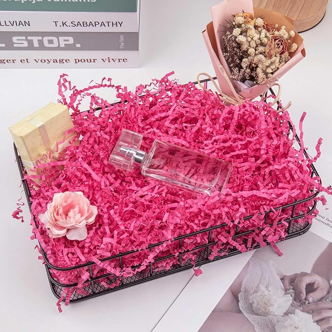 Caleihd Crinkle Cut Paper Grass Cushion Paper Streamer for Christmas Wedding Birthday Bridesmaid Engagement Craft Gift Boxes Bags Filler Decoration 4.5oz Hot Pink