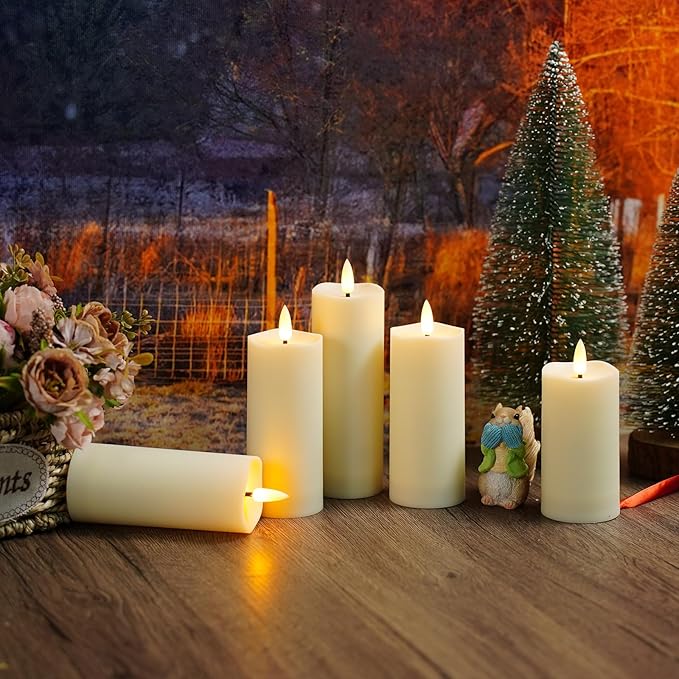 Plastic Waterproof Outdoor flameless Candles, LED Candles, with Remote Control and Timer, Battery-Powered Candles, Suitable for Camping, courtyards and Home Decoration,Set of 2(Ivory)