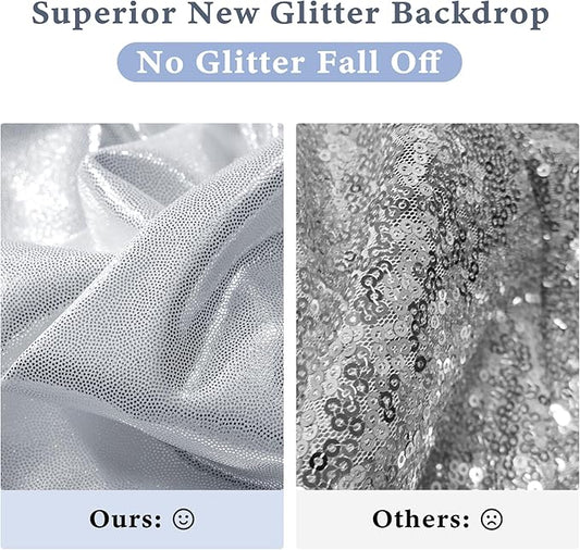 Outpain Thick 20 ft x 10 ft Silver Sequin Backdrop Curtain for Parties, Wrinkle Free Glitter Photo Backdrop Drapes 4 Panels 5x10ft Silver Back Drop Cloth for Wedding Christmas Photography Background