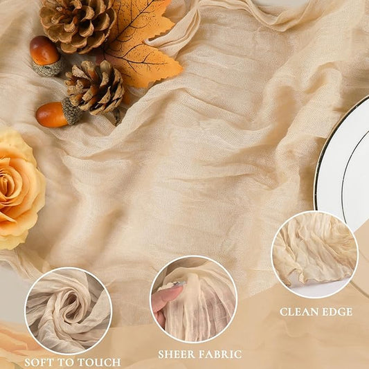 12 Pack Champagne Cheesecloth Table Runner 35x120 Inches, Fall Thanksgiving Cheese Cloth Table Runner 10FT Boho Sheer Gauze Runner for Bridal Shower Wedding Baby Shower Party Decor