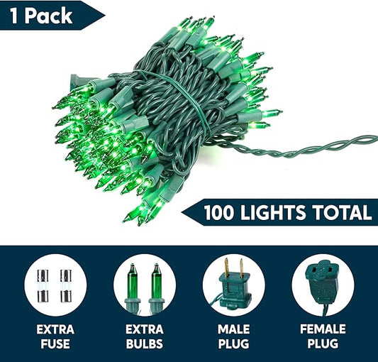 Joiedomi Green Christmas String Lights,100 Count 22.3FT Christmas Fairy Tree Lights Plug in for Indoor Outdoor Xmas Decorations Patio Holiday Theme Party Yard House,Green Wire
