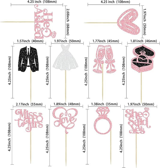 Gyufise 30Pcs She Said Yes Cupcake Toppers Glitter Diamond Ring I Do Love Cupcake Picks Miss to Mrs He Asked Bridal Shower Wedding Engagement Bachelorette Cake Decoration Pink