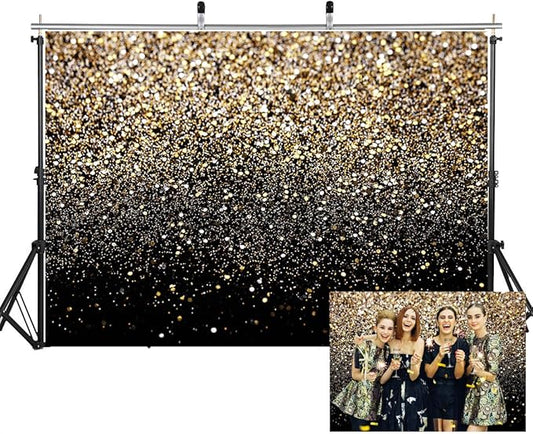 SJOLOON Black and Gold Backdrop Gold Spots Backdrop Vinyl Photography Backdrop Vintage Background for Family Birthday Party Newborn Studio Props 11547 (12x10FT)