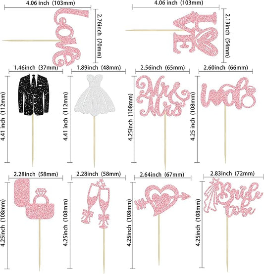 Ephlyn 30Pcs Bride to be Cupcake Toppers Glitter Wedding Cake Topper Decorations I Do Love Heart Ring Cupcake Picks for Bridal Shower Wedding Engagement Party Supplies Pink