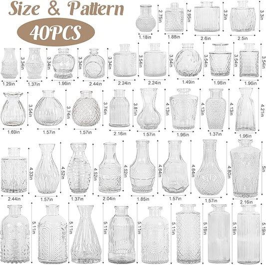 40Pcs Glass Bud Vase Set,Small Flower Vase for Tables Centerpieces Decor, Mini Vintage Clear Vase for Home,Wedding,Party Decorations(40 Pcs,Clear)
