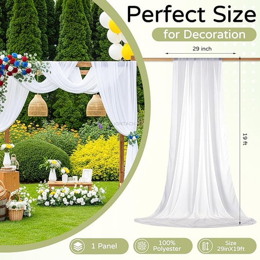Wedding Arch Draping Fabric 29" x 19Ft Sheer Drapes for Backdrop Wedding Ceremony Reception Ceiling Decor Curtain Baby Bridal Shower Decoration (White, 1 Panel)
