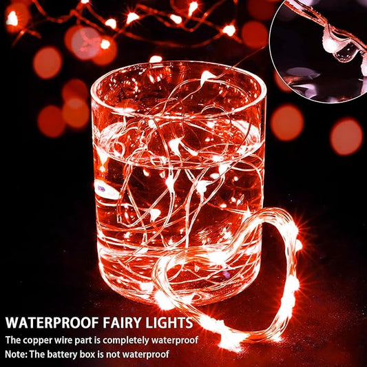50 Pack Red Fairy Lights 7Ft 20 LED Twinkle String Lights 3 Modes Battery Operated Waterproof Firefly Starry for Mason Jar Party Wedding Christmas Valentines Day Table Centerpieces