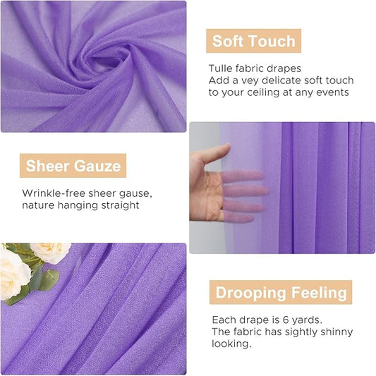 Wokceer Wedding Arch Draping Fabric 6 Panels 28.7" x 20FT Lavender Purple Sheer Fabric Backdrop Arch Draping Fabric for Wedding Ceremony Birthday Party Bridal Shower Decoration