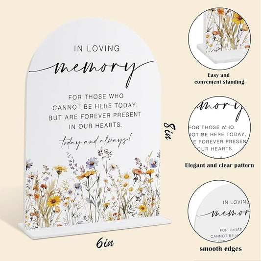 Memorial Table Sign for Wedding, Boho Floral In Loving Memory Sign, Wedding Signage with Stand, Bridal Shower Table Centerpieces, Supplies for Engagement Reception and Event Party, 37