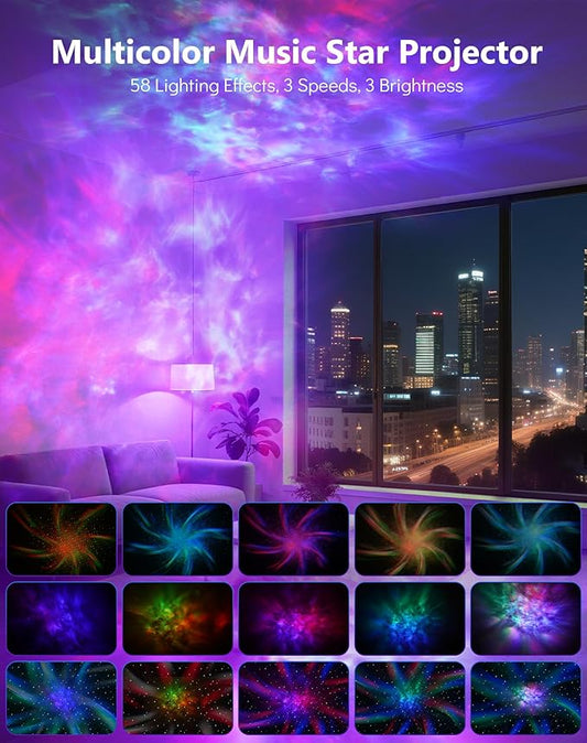 Rossetta Galaxy Projector, 58 Lighting Effects Star Projector Bluetooth Speaker White Noise Night Light, Galaxy Light Projector with Remote Control and Timer for Ceiling, Home Decor, Kids Room, Party