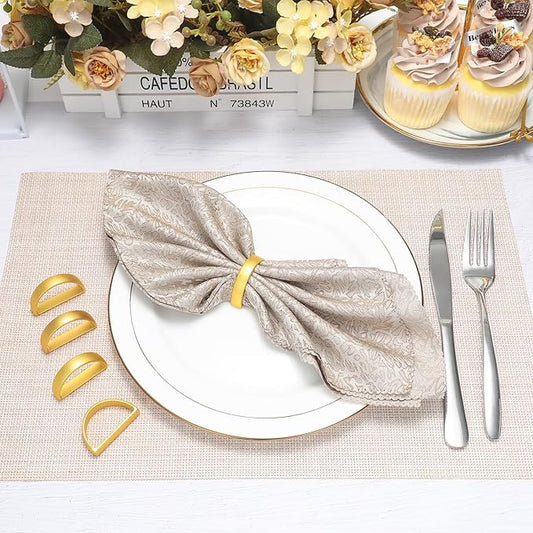 KPOSIYA Napkin Rings Set of 8, Metal Gold Napkin Rings Bulk for Table Settings, D-Shape Napkin Holders Rings for Dinner Table Decor, Easter, Fall,Thanksgiving, Christmas, Party,(Matte Gold,8 pcs)