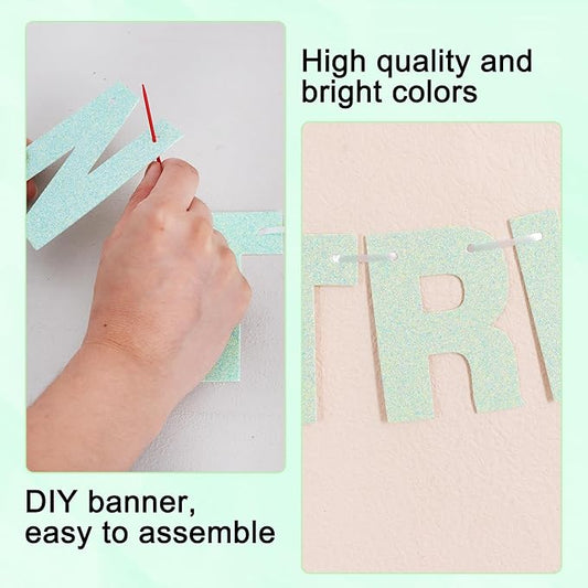 BEISHIDA 116 PCS Glitter Light Green DIY Letter Banner Kit Make Your Own Banner,Including 111 Letters and Numbers 3 Rope and 7 Threading Device,Customized for Birthday Graduation Wedding Party Decor