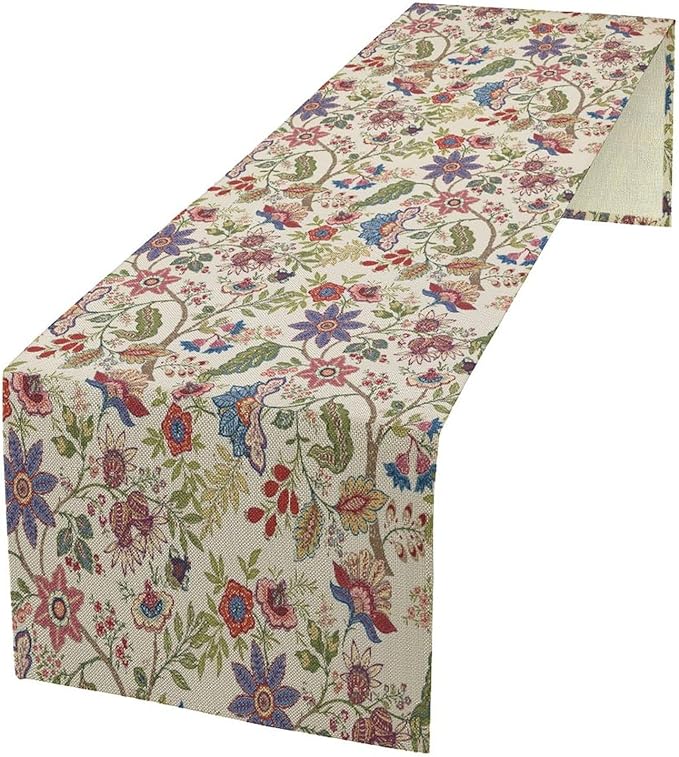 Spring Floral Table Runner, Boho Floral Pattern Natural Plant Table Decoration for Home Kitchen Restaurant Holiday Party,13in(33cm) W * 72in(184cm) L