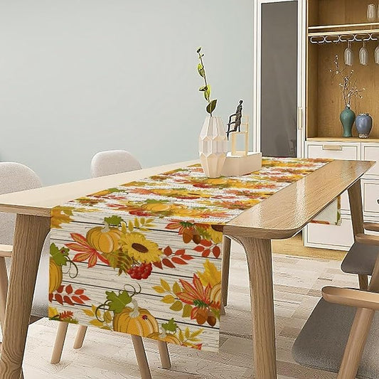 Autumn Table Runner,Seasonal Pumpkins Thanksgiving Kitchen Dining Table Decoration for Home Party Decor 13x70 Inch