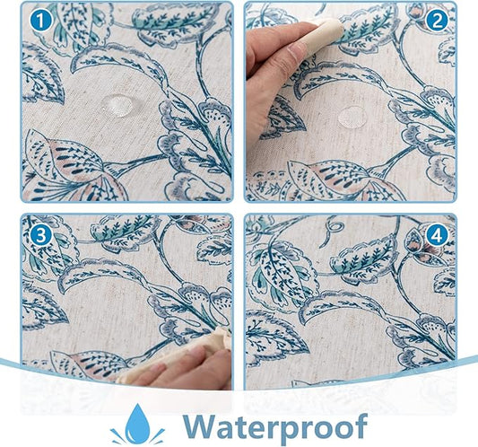 MYSKY HOME Waterproof Tablecloth Rectangle 60x102 Inch Rustic Burlap Tablecloth Spring Floral Linen Table Cover Farmhouse Decoration Rectangle/Oblong for Holiday, Dinner, Indoor and Outdoor Use, Blue