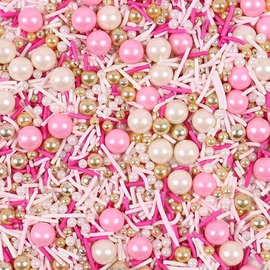 Valentine Pink sprinkles for Cake Decorating Edible Sprinkles for Cookies Ice Cream Cupcake Topper 7 ounce Metallic Sprinkle Mix Perfect for Wedding New Year’S Eve Party