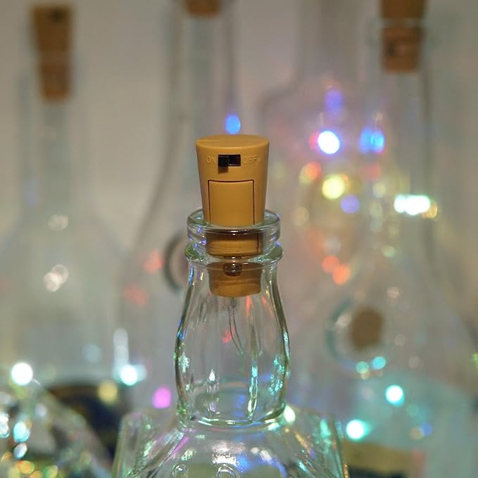 Wine Bottle Lights with Cork, 10 Pack Battery Operated 10 LED Cork Shape Silver Copper Wire Colorful Fairy Mini String Lights for DIY,Party,Decor,Christmas,Halloween,Wedding