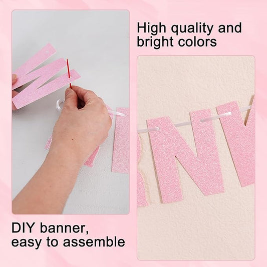BEISHIDA 116 PCS Glitter Dark Pink DIY Letter Banner Kit Make Your Own Banner,Including 111 Letters and Numbers 3 Rope and 5 Threading Device,Customized for Birthday Graduation Wedding Party Decor