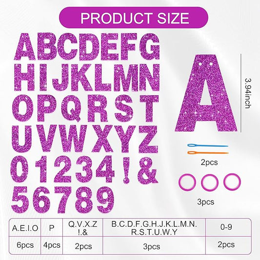 BEISHIDA 116 PCS A-Z Glitter Purple DIY Letter Banner Kit Make Your Own Banner,Including 111 Letters and Numbers 3 Rope and 2 Threading Device,Customized for Birthday Graduation Wedding Party Decor