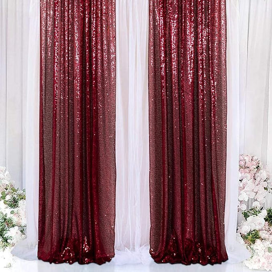 ShinyBeauty Burgundy Sequin Curtain Backdrop 2 Panels 4FTx8FT Photo Curtain Backdrop Curtain Panels 96 Inches Long -190522E