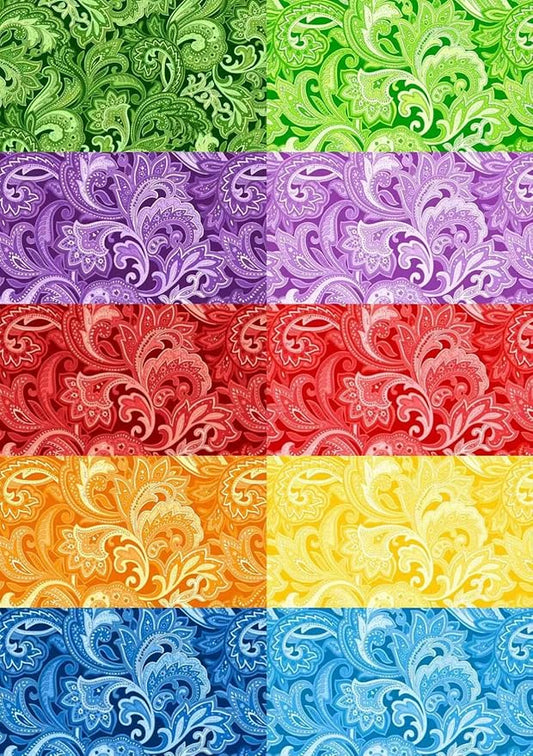 12"x 12" 50 PCS 100% Cotton Floral Fabric Squares Bundles Quilting Supplies for Sewing DIY & Quilt Beginners— Paisley