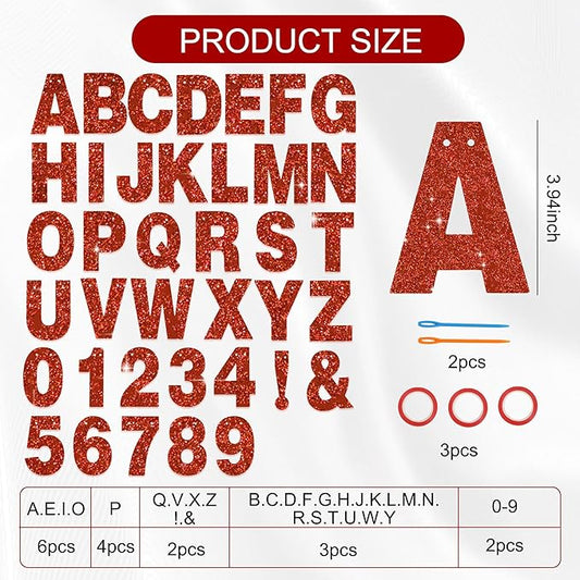 BEISHIDA 116 PCS A-Z Glitter Red DIY Letter Banner Kit Make Your Own Banner,Including 111 Letters and Numbers 3 Rope and 2 Threading Device,Customized for Birthday Graduation Wedding Party Decor