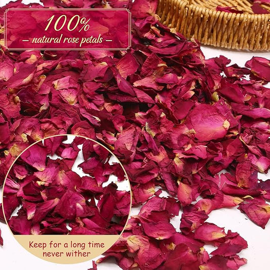 300+ PCS Biodegradable Red Rose Petals Wedding Confetti, 20+ Cups Dried Flower Petals for Valentine's Day, Bath, Bridal Shower, Soap, Candle Making, Mother's Day Presents and Bridal(2 QT)