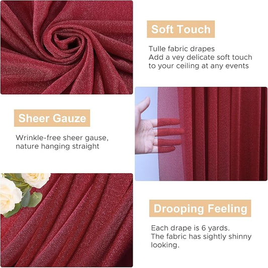 Wokceer Wedding Arch Draping Fabric - 28.7" x 20FT Burgundy Sheer Drapes Backdrop for Wedding Ceremony, Birthday Party, Bridal Shower Decoration