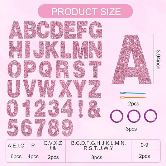 BEISHIDA 116 PCS A-Z Glitter Pink DIY Letter Banner Kit Make Your Own Banner,Including 111 Letters and Numbers 3 Rope and 2 Threading Device,Customized for Birthday Graduation Wedding Party Decor