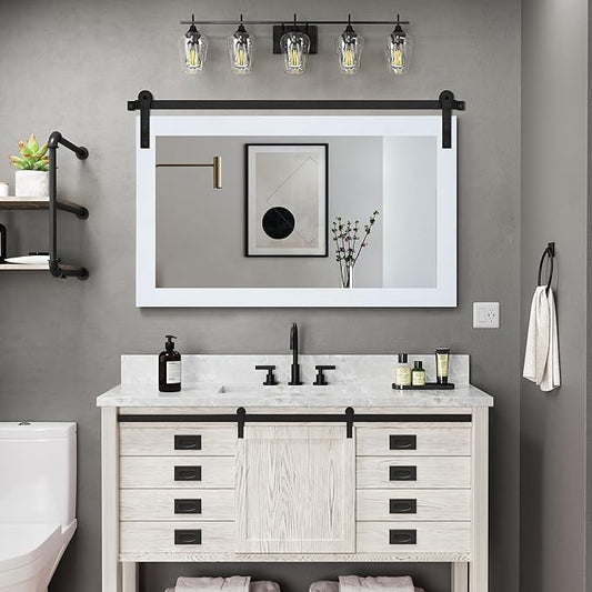 COGOOD Farmhouse Bathroom Mirror - 41" x 30" Rustic Barn Door Mirror for Living Room, Entryway, Bedroom, Vanity Wall Decor (Pure White)
