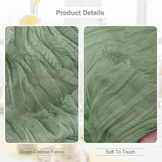 6 Pack Sage Green Cheesecloth Table Runner 35x120 Inch 10Ft Rustic Gauze Cheese Cloth Table Runner Sheer Cheesecloth Table Runners for Wedding Party Bridal Shower Decoration
